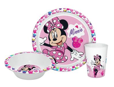 3er Set Minnie Mouse Kinder-Geschirr Teller, Müslischale, Becher