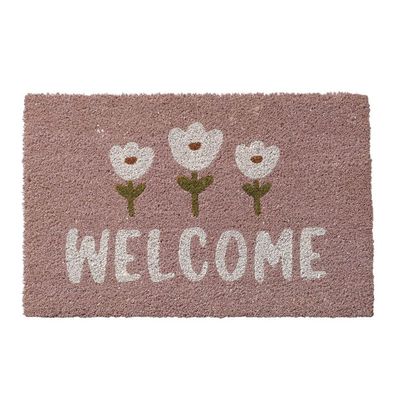 Fußmatte Gardenlove rosa weiß grün Welcome mit Blumen aus Kokos PVC 60x40cm