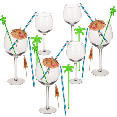 Cocktail Party Set Gläser Schirmchen Trinkhalm Untersetzer Rührer für 6 Personen