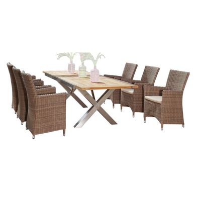 Sonnenpartner 7-teilige Sitzgruppe Ikarus und Spectra 190/250x100 cm Polyrattan rust