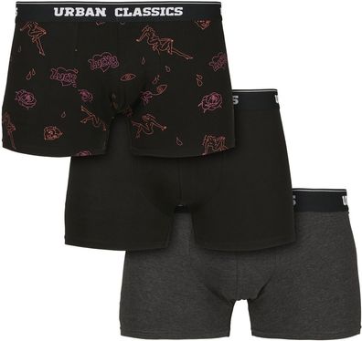 Urban Classics Boxershort Boxer Shorts 3-Pack Charcoal/ Funky Aop/ Black