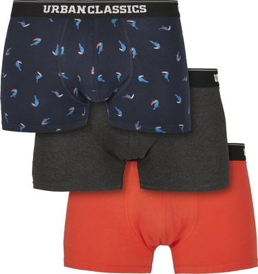 Urban Classics Unterhose Boxer Shorts 3-Pack Bird Aop + Boxer Orange + Charcoal