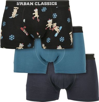 Urban Classics Unterhose Organic X-Mas Boxer Shorts 3-Pack Teddy Aop + Jasper + Navy