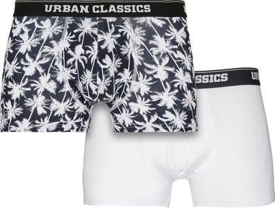 Urban Classics Unterhose Men Boxer Shorts Double Pack Palm Aop + White