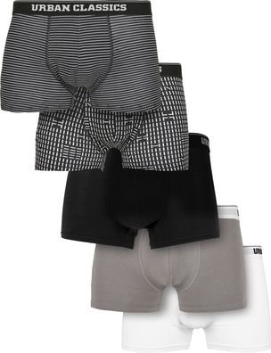 Urban Classics Organic Boxer Shorts 5-Pack M. Stripeaop/ M. AOP/ Blk/ Asp/ Wht