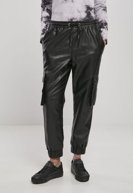 Urban Classics Damen Hose Ladies Faux Leather Cargo Pants Black
