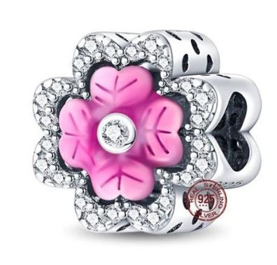 Charm Anhänger für alle bekannten Gliederarmbänder Blume mit Stein