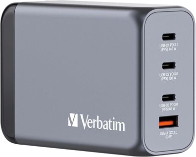 Verbatim GaN Charger 240 W, 4 Ports USB-C Ladegerät, Power Adapter mit 3 x USB-C ...