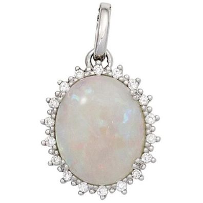 Anhänger 585 Weißgold 1 Opal 18 Diamanten Brillanten 0,10ct