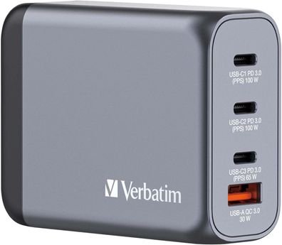 Verbatim GaN Charger 100 W, 4 Ports USB-C Ladegerät, Power Adapter mit 3 x USB-C ...