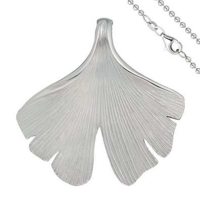 Anhänger Ginko Ginkgo 925 Sterling Silber matt mit Kette 45 cm