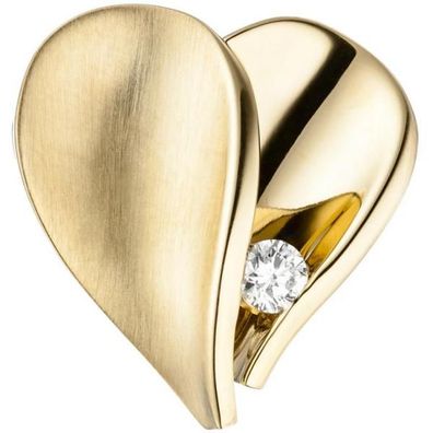 Anhänger Herz 585 Gelbgold teilmatt 1 Diamant Brillant Herz Anhänger