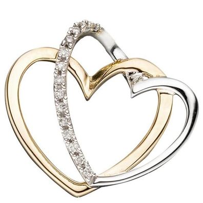 Anhänger Herzen 585 Gold Gelbgold bicolor 14 Diamanten Brillanten