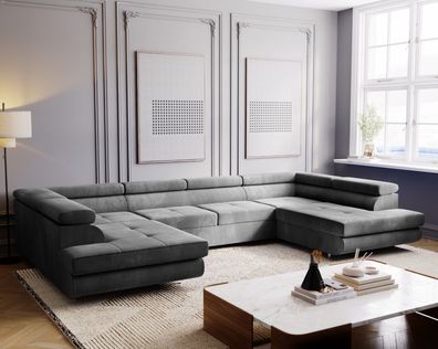 Moderne Sofa U-Form Montana XL, Ecksofa mit Schlaffunktion, Couch - Hellgrau MH84