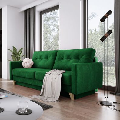 Sofa mit Schlaffunktion und Bettkasten BERGEN Polstersofa, Wohnzimmersofa - Grün RA36