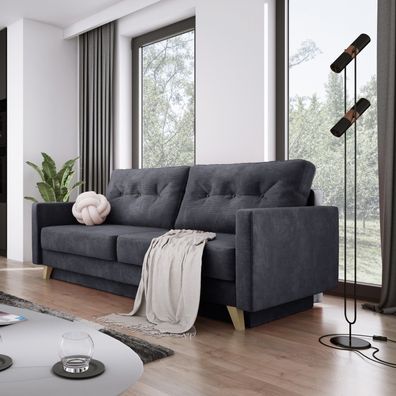 Sofa ausziehbar mit Schlaffunktion und Bettkasten BERGEN Schlaffsofa Dunkelgrau RA90