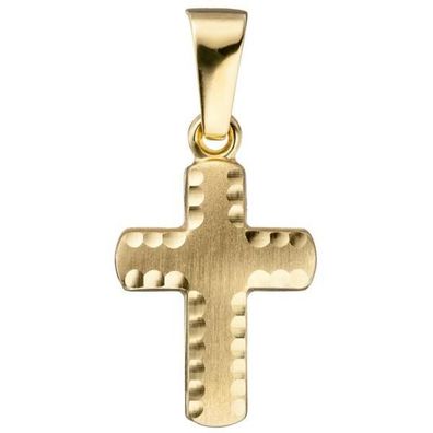 Anhänger Kreuz 585 Gold Gelbgold diamantiert matt KreuzAnhänger