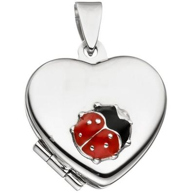Kinder Medaillon Herz mit Marienkäfer 925 Sterling Silber zum Öffnen