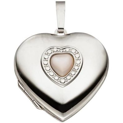 Medaillon Herz 925 Sterling Silber rhodiniert Perlmutt-Einlage