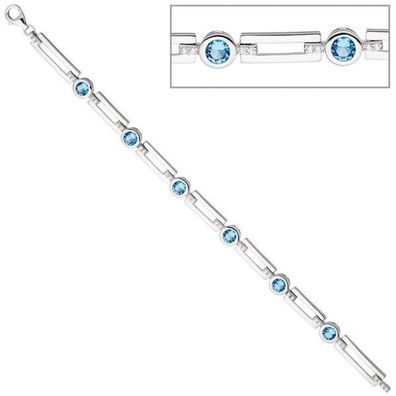 Armband 925 Sterling Silber mit Zirkonia hellblau und weiß 19 cm