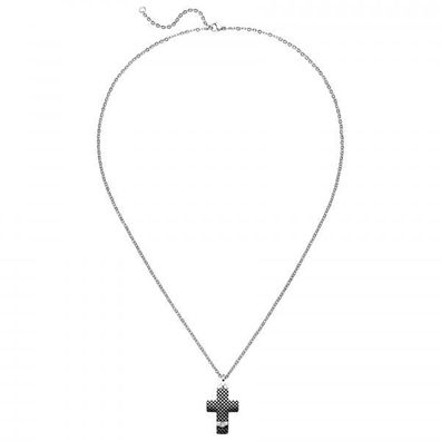 Collier Halskette mit Kreuz-Anhänger aus Edelstahl mit Zirkonia 56 cm