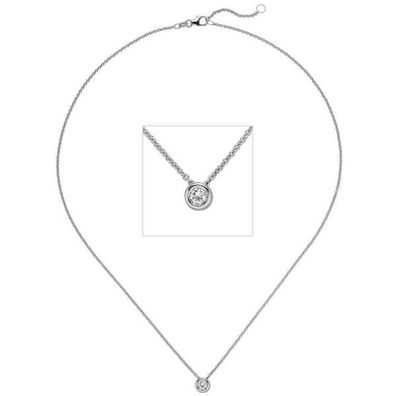 Collier Kette mit Anhänger 585 Gold Weißgold 1 Diamant Brillant 0,25 ct. 45 cm