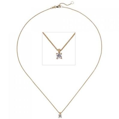 Collier Kette mit Anhänger 585 Rotgold 1 Diamant Brillant 0,25 ct. 45 cm