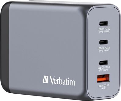 Verbatim GaN Charger 200 W, 4 Ports USB-C Ladegerät, Power Adapter mit 3 x USB-C ...