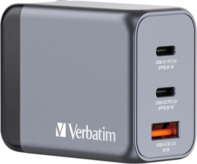 Verbatim GaN Charger 65 W, 3 Ports USB-C Ladegerät, Power Adapter mit 2 x USB-C ...