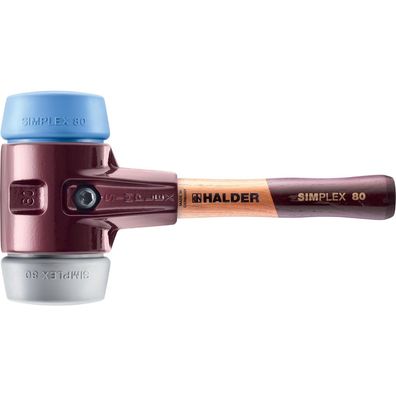 HALDER Simplex Schonhammer Ø 80 mm TPE-mid grau / TPE-soft blau mit extra kurzem ...