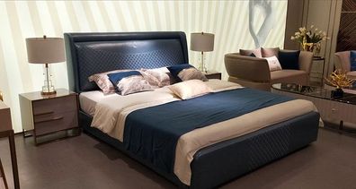 Klassische Polster Leder Velvet Doppel Bett Luxus Design Betten Doppel Ehe Neu