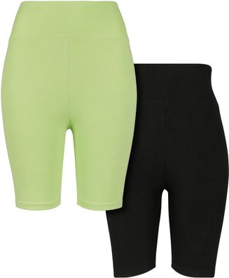 Urban Classics Damen Shorts Ladies High Waist Cycle Shorts 2-Pack Black/ White