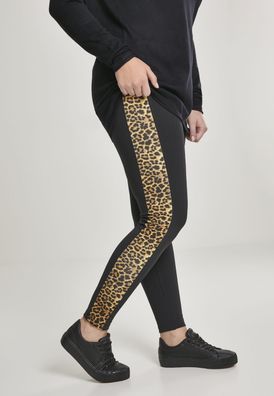 Urban Classics Damen Leggings Ladies Side Striped Pattern Leggings Black/ Leo