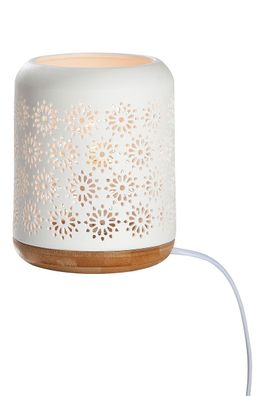 Gilde Lampe Zylinder "Blume" weiß, mit Sockel in Holzoptik Fassung E14, max. 40 ...