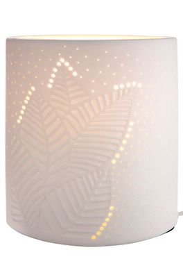 Gilde Prickellampe Ellipse "Blattwerk" weiß, H= 20,0 cm 32202