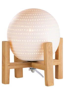 Gilde Porzell Lampe " Rondo " mit Holzfuß 32006