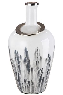 Gilde Glas Vase "Statuario" grau/ weiß, mit Ring aus Aluminium H: 56 cm B: 34 cm ...