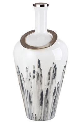 Gilde Glas Vase "Statuario" grau/ weiß, mit Ring aus Aluminium H: 67 cm B: 35 cm ...