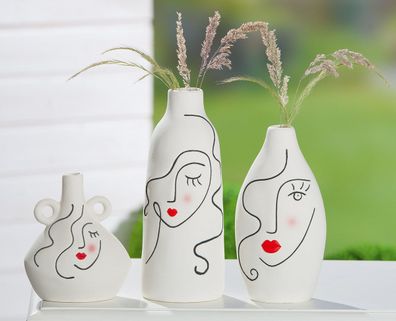 Gilde Vase mit Linien Gesicht "Linha" H. 26cm 52552