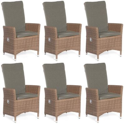 Sonnenpartner 6er-Set Garten-Sessel Solares Aluminium mit Polyrattan rustic-stream G