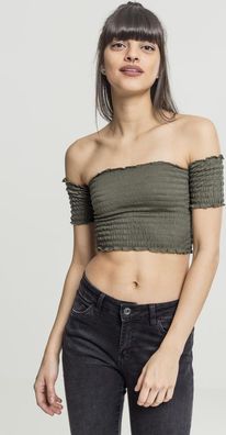 Urban Classics Female Shirt Ladies Cropped Cold Shoulder Smoke Top Olive
