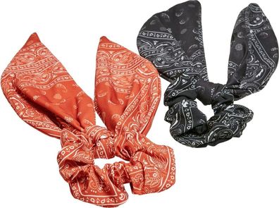 Urban Classics Bandana Print Scrunchies With Bow 2-Pack Orange/ Black