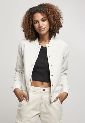 Urban Classics Damen Jacke Ladies Inset College Sweat Jacket Lightgrey/ White