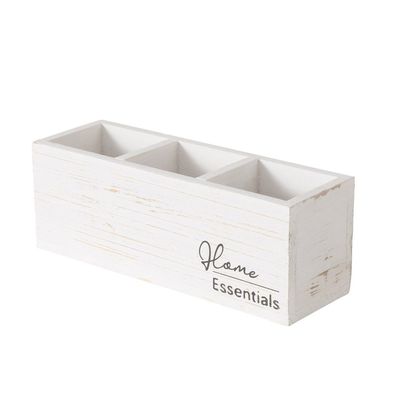 Holzbox HOME Essentials weiß Box aus Holz mit 3 Fächern Besteckhalter
