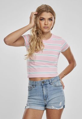 Urban Classics Female Shirt Ladies Stripe Cropped Tee Girlypink/ Oceanblue