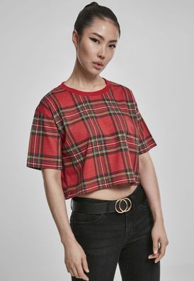 Urban Classics Female Shirt Ladies AOP Tartan Short Oversized Tee Red/ Black