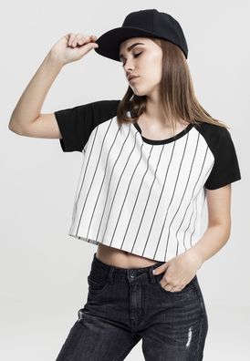 Urban Classics Female Shirt Ladies Cropped Baseball Tee White/ Black