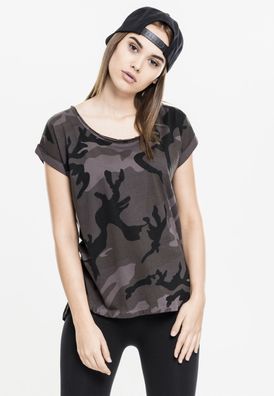 Urban Classics Female Shirt Ladies Camo Back Shaped Tee Olive Camouflage