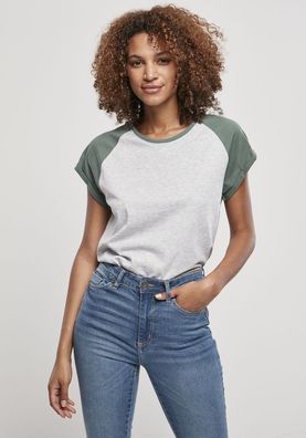 Urban Classics Damen T-Shirt Ladies Contrast Raglan Tee Lightgrey/ Paleleaf