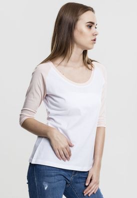 Urban Classics Female Shirt Ladies 3/4 Contrast Raglan Tee White/ Pink